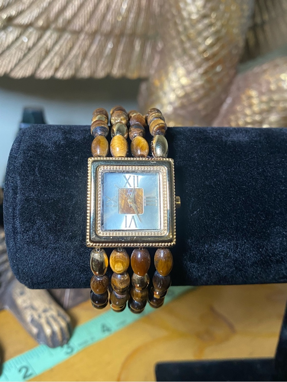 Aria Beaded Square Dial Bracelet Watch - Brown Gold